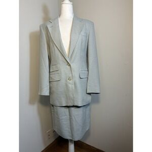 Vntg Ralph Lauren wool blend skirt suit Women's Sz8/10‎ Light Blue Houndstooth